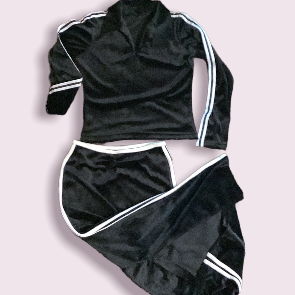 So Nostalgic! 90s era velour athletic set maxi skirt collared vneck long sleeve